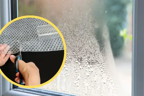 Jak ocieplić okno od wewnątrz? Przycinanie folii bąbelkowej do izolacji okna.